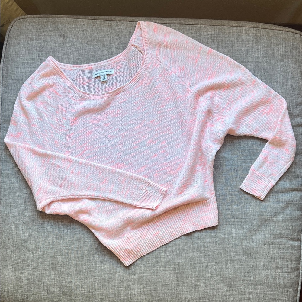 American Eagle Pink Cropped Cape Sleeve Knit Sweater XS